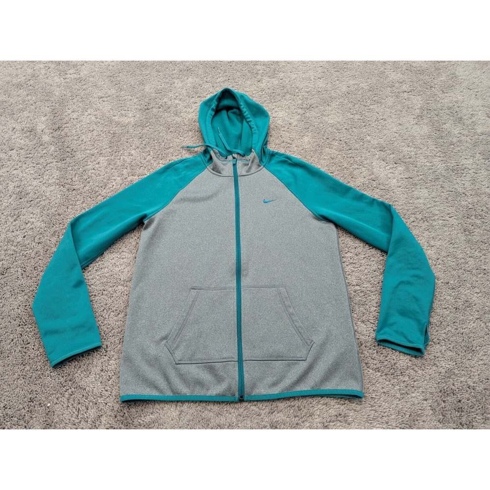 Nike Therma Fit Hoodie Womens Medium Sweatshirt Full Zip Logo Fleece Green